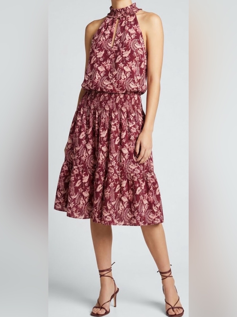 INC International Concepts Burgundy Floral Halter Midi Dress Size M - Excellent